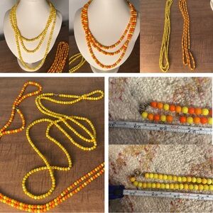 (2)Vintage Glass Beaded Necklaces Orange & Yellow Retro Long Versatile Necklaces